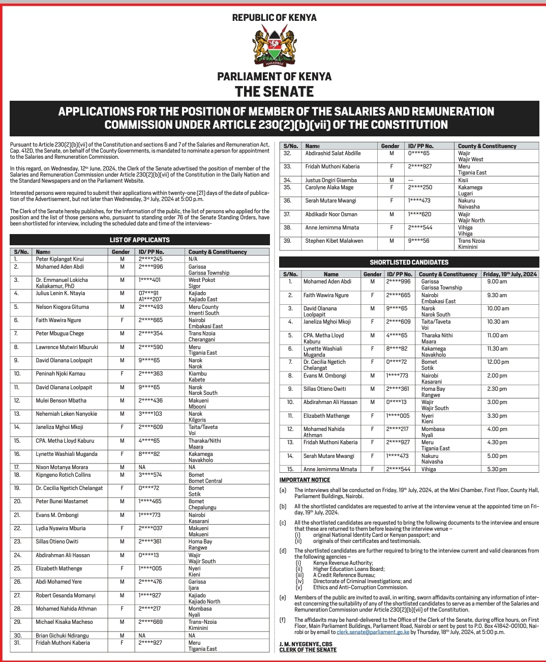 APPLICATION FOR THE POSITION OF MEMBER OF THE SALARIES AND RENUMERATION COMMISSION
