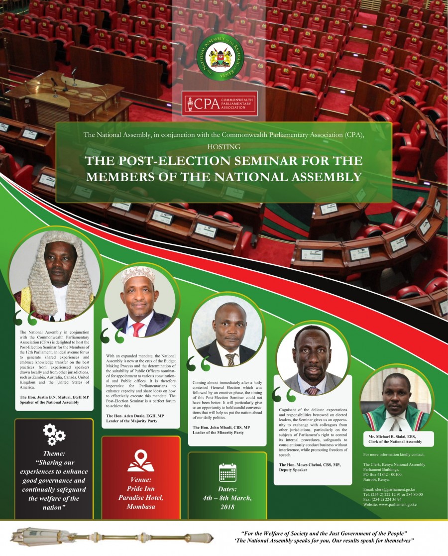 The National Assembly to hold a Post-Election Seminar for all Members in March, 2018