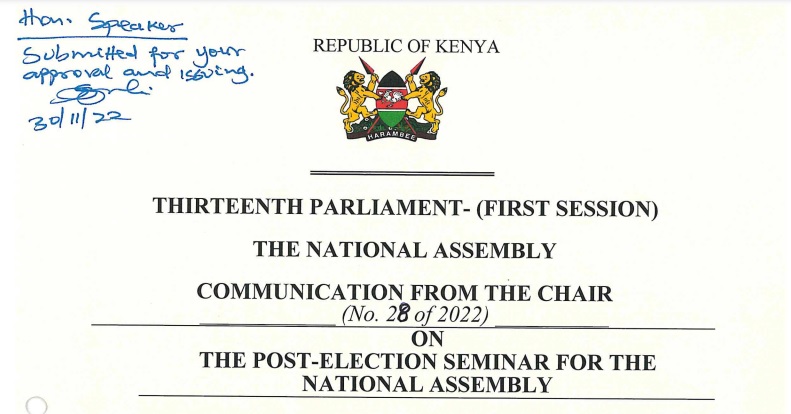 Communication from the Chair on the Post -Election Seminar for the National Assembly