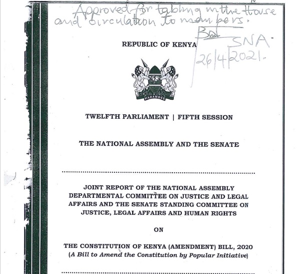 Report Joint Justice and Legal Affairs Committees on Constitution of Kenya Bill, 2020 (A bill to Amend the Constitution by Popular Initiative - National Assembly