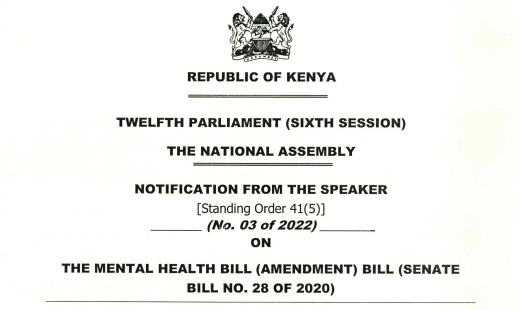 20.06.2022 -  Notification on the Mental Health (Amendment) Bill (Senate Bill No. 28 of 2020)