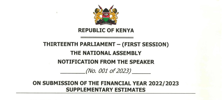 NOTIFICATION FROM THE SPEAKER ON SUBMISSION OF THE FY 2022-2023 SUPPLEMENTARY ESTIMATES