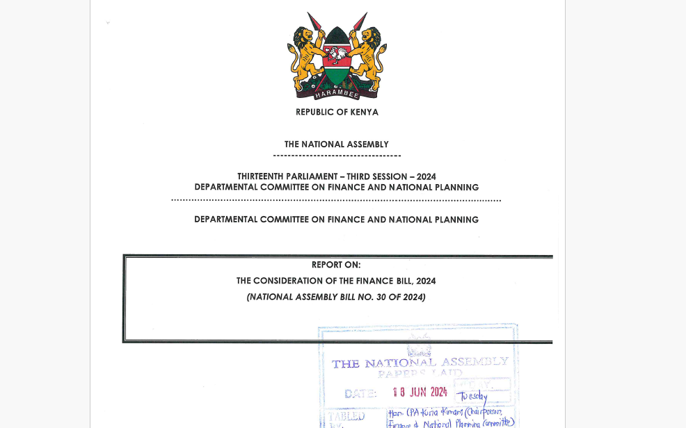 Report of the Finance and National Planning on the Finance Bill, 2024
