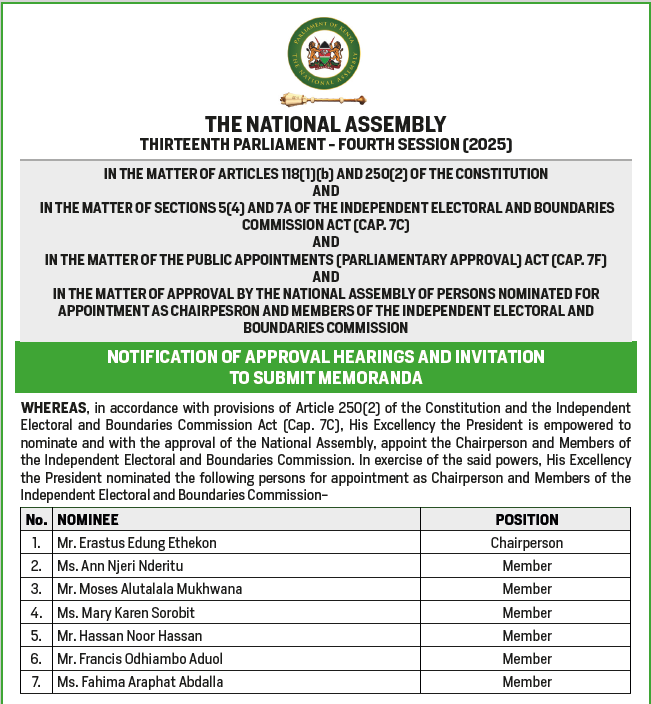 NA IEBC Nominees Vetting