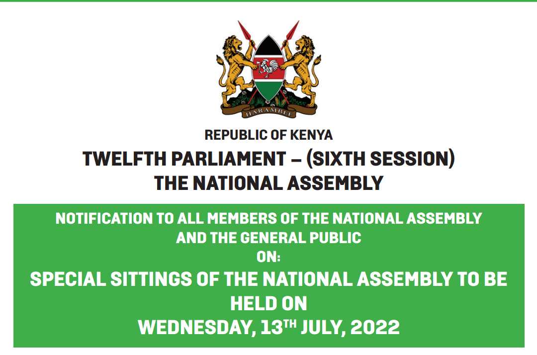NOTIFICATION TO ALL MEMBERS OF THE NATIONAL ASSEMBLY  AND THE GENERAL PUBLIC
