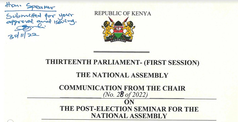 Communication from the Chair on the Post -Election Seminar for the National Assembly