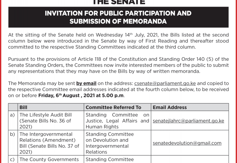 INVITATION FOR PUBLIC PARTICIPATION AND SUBMISSION OF MEMORANDA