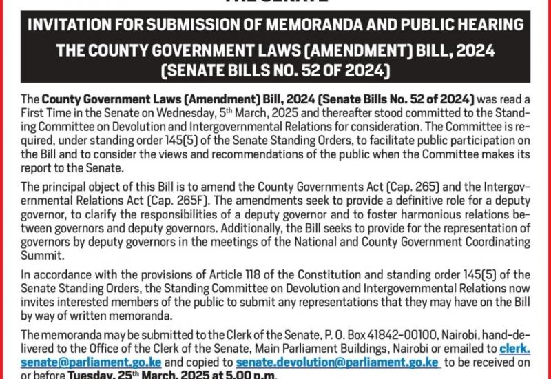 INVITATION FOR SUBMISSION OF MEMORANDA AND PUBLIC HEARING 