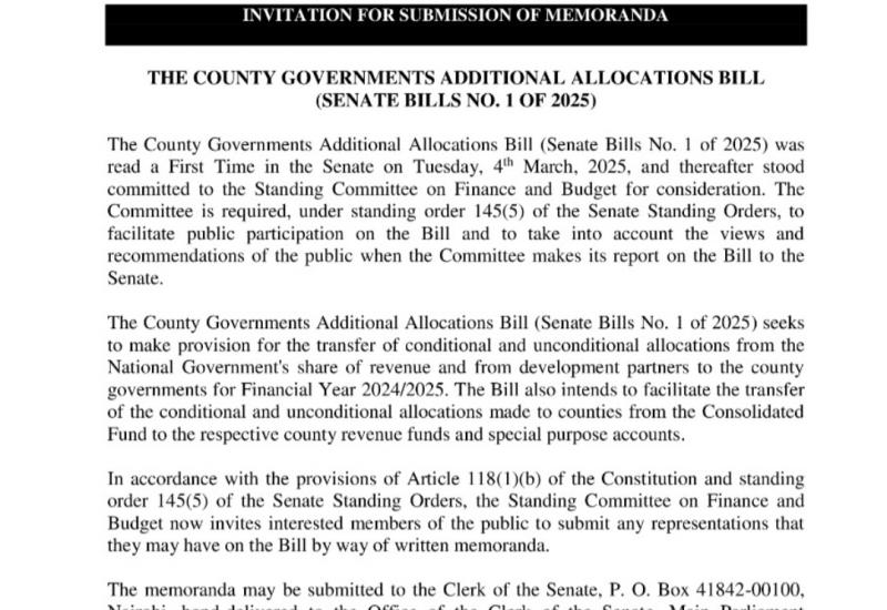 INVITATION FOR SUBMISSION OF MEMORANDA 