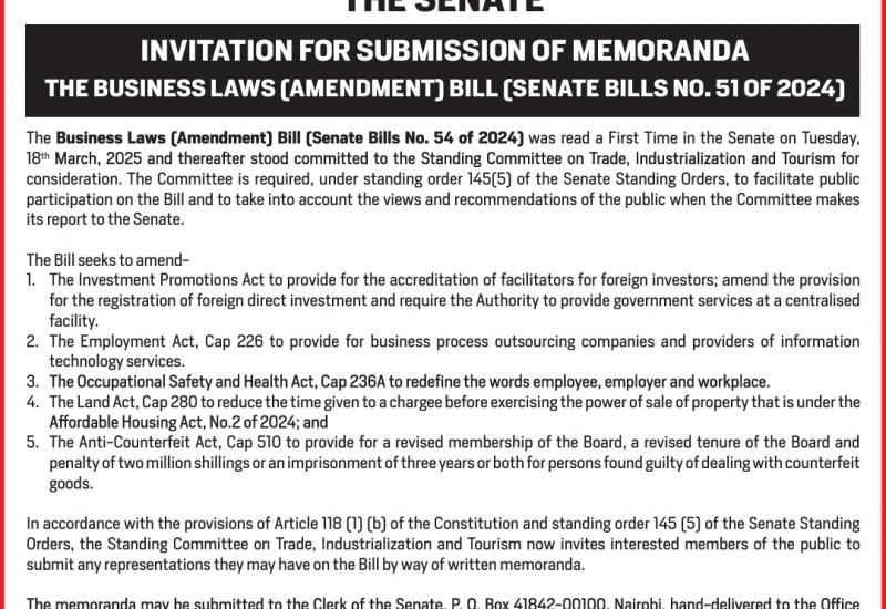 INVITATION FOR SUBMISSION OF MEMORANDA 