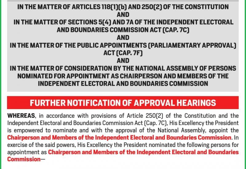FURTHER NOTIFICATION OF APPROVAL HEARINGS 