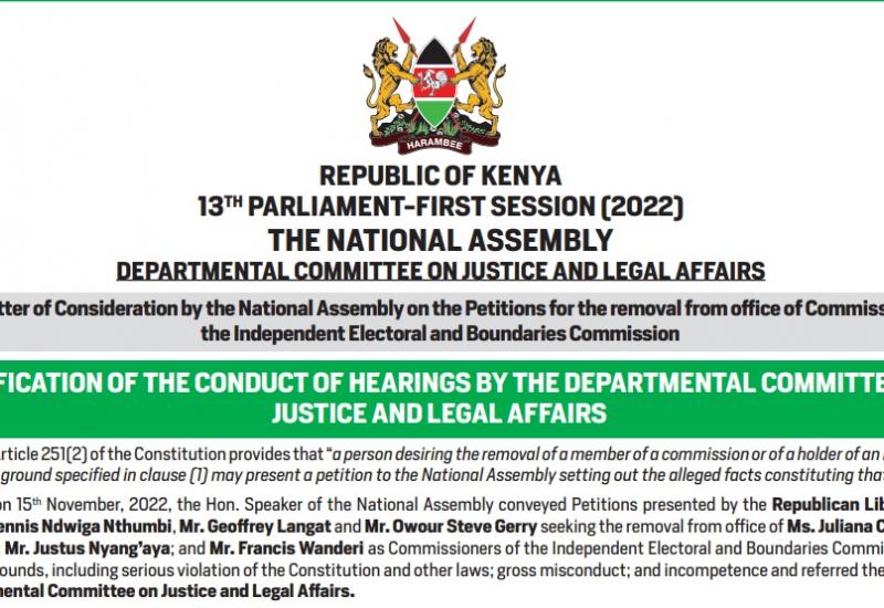NOTIFICATION OF THE CONDUCT OF HEARINGS BY THE DEPARTMENTAL COMMITTEE ON  JUSTICE AND LEGAL AFFAIRS