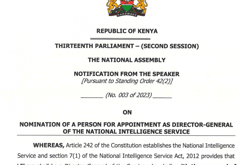 Nomination of Director General of the NIS