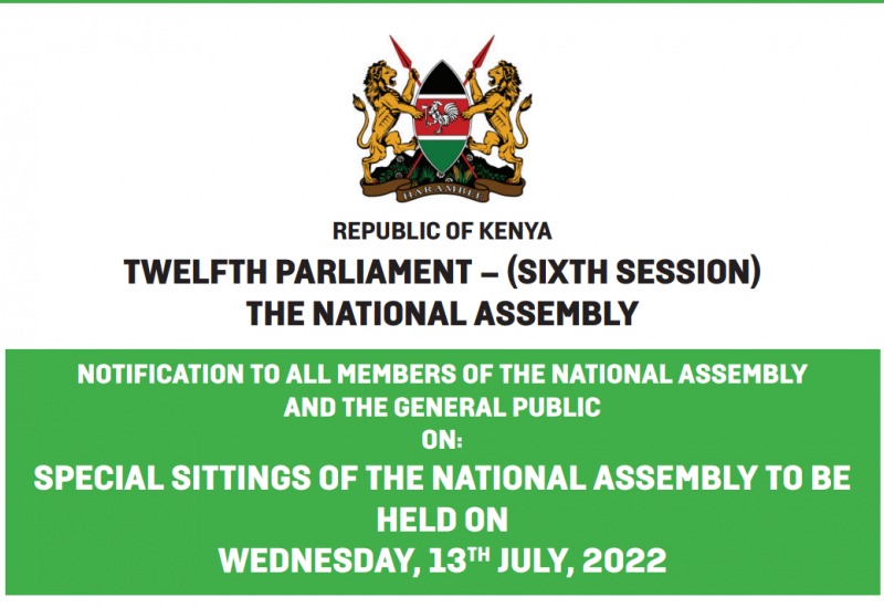 NOTIFICATION TO ALL MEMBERS OF THE NATIONAL ASSEMBLY  AND THE GENERAL PUBLIC