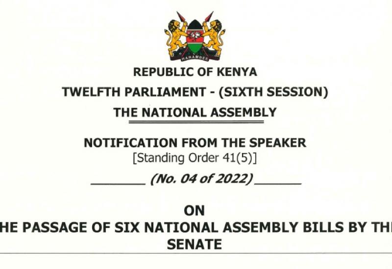 21.06.2022 - Notification on the Passage of Six National Assembly Bills by the Senate