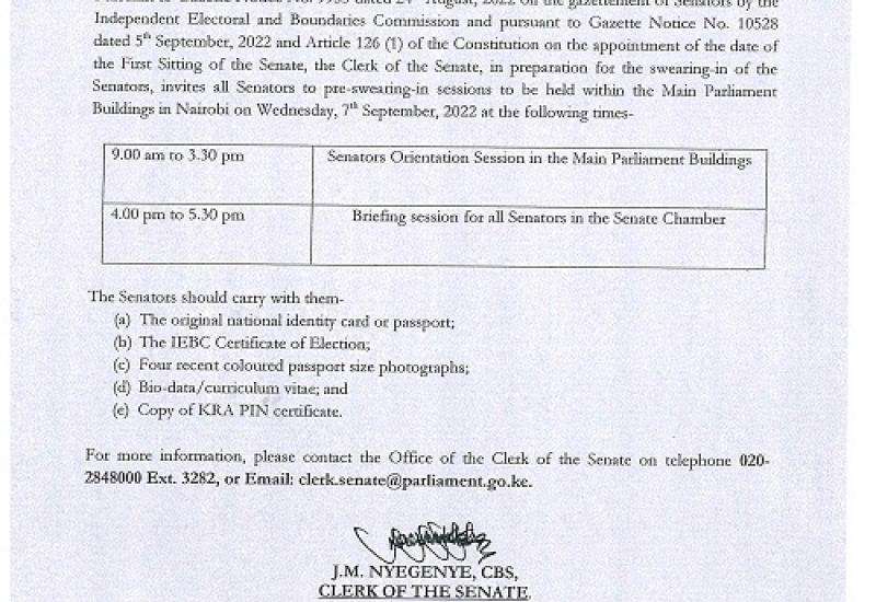 INVITATION TO PRE-SWEARING-IN SESSIONS