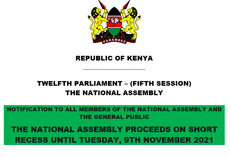 THE NATIONAL ASSEMBLY PROCEEDS ON SHORT RECESS UNTIL TUESDAY, 9TH NOVEMBER 2021
