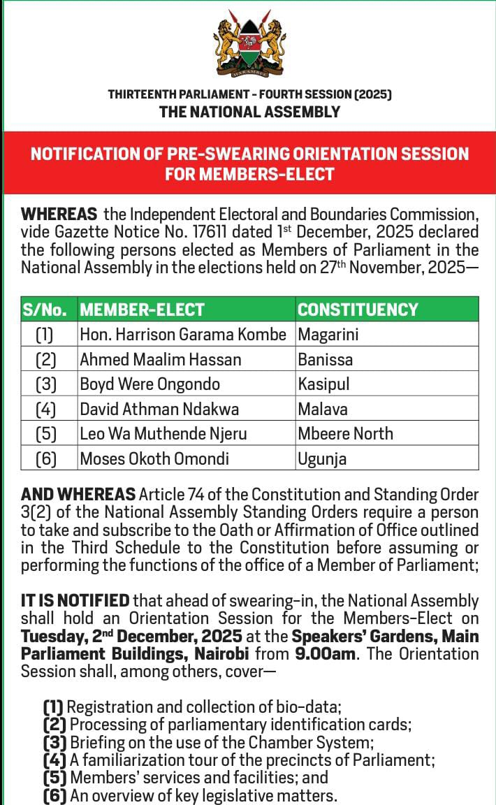 NOTIFICATION OF PRE-SWEARING