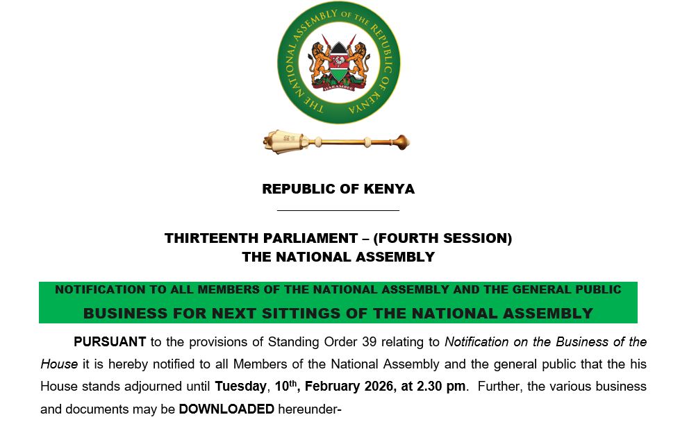 NOTIFICATION TO ALL MEMBERS OF THE NATIONAL ASSEMBLY AND THE GENERAL PUBLIC 