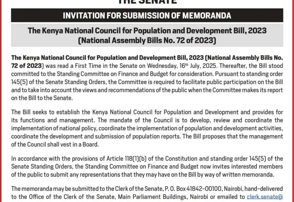 INVITATION FOR SUBMISSION OF MEMORANDA 
