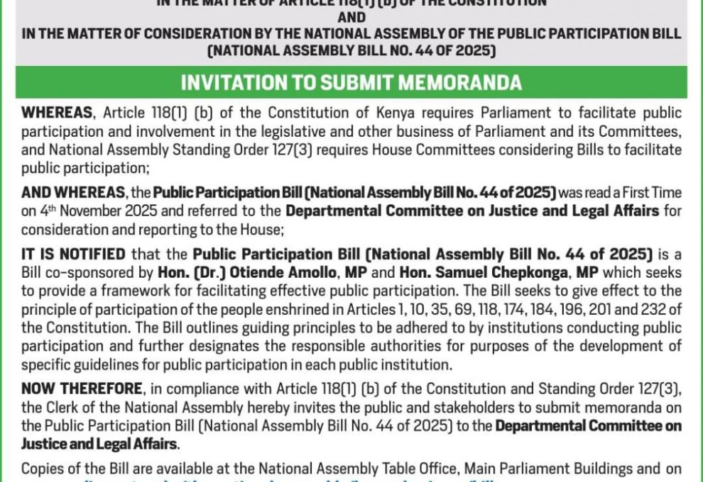 INVITATION TO SUBMIT MEMORANDUM 