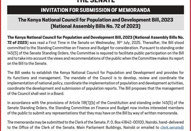 INVITATION FOR SUBMISSION OF MEMORANDA 