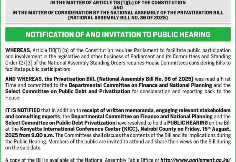 notification of invitation of public hearings 