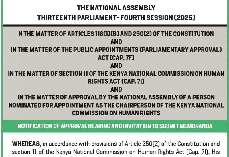 NOTIFICATION OF APPROVAL HEARING AND INVITATION TO SUBMIT MEMORANDA