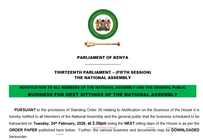 NOTIFICATION TO ALL MEMBERS OF THE NATIONAL ASSEMBLY AND THE GENERAL PUBLIC 