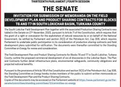 INVITATION FOR SUBMISSION OF MEMORANDA ON THE FIELD DEVELOPMENT PLAN AND PRODUCT SHARING CONTRACTS FOR BLOCKS T6 AND T7 IN SOUTH LOKICHAR BASIN, TURKANA COUNTY