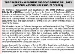 SUBMISSION OF MEMORANDA :THE FISHERIES MANAGEMENT AND DEVELOPMENT BILL, 2023  (NATIONAL ASSEMBLY BILLS NO. 29 OF 2023) 