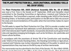 SUBMISSION OF MEMORANDA : THE PLANT PROTECTION BILL, 2025 (NATIONAL ASSEMBLY BILLS NO. 28 OF 2025) 