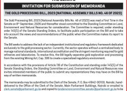 SUBMISSION OF MEMORANDA  THE GOLD PROCESSING BILL, 2023 
